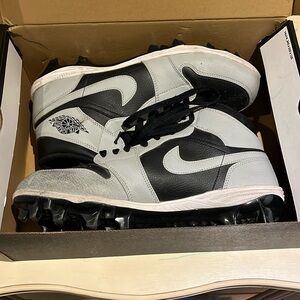 Jordan 1 Mid Cleats Size 12 Black and Smoke Grey